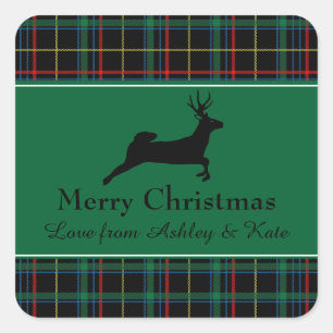 Tartan en rendierKerstmis Vierkante Sticker