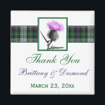 Tartan en Thistle bruiloft gunst magneet<br><div class="desc">Deze groene, paarse, roze en witte MacKenzie Dress Tartan bruiloft gunst dank u magneet heeft een distel bloem omlijst in groen bovenop een geruite band die overeenkomt met de bruiloft uitnodiging hieronder getoond. Als u wilt dat de tartan-band wordt gewijzigd in uw familie tartan, stuur dan een e-mail naar het...</div>