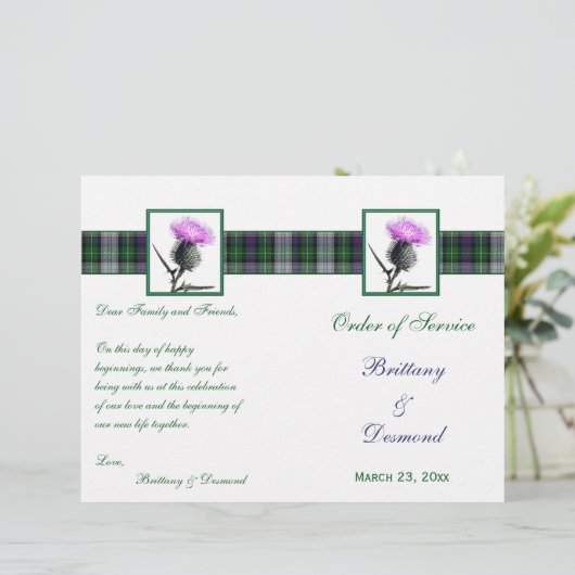 Tartan en Thistle Order of Service Linen Hoesje (Staand voorkant)