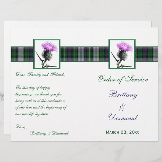 Tartan en Thistle Order of Service Linen Hoesje (Voorkant / Achterkant)