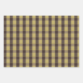 Tartan flower yellow brown set wrapping paper