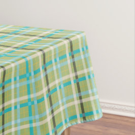 Tartan geplakt in groen, Aqua, zwart, crème, geel Tafelkleed