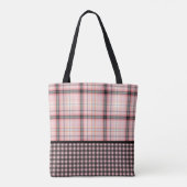 Tartan Geplakt in roze, perzikkleurig, zwart-wit Tote Bag (Achterkant)
