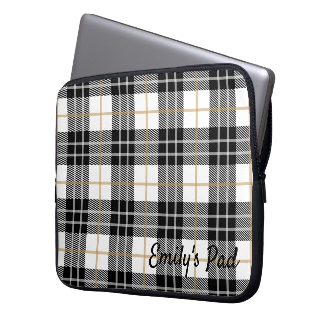 Tartan geplakt met naam laptop sleeve (Voorkant Links)