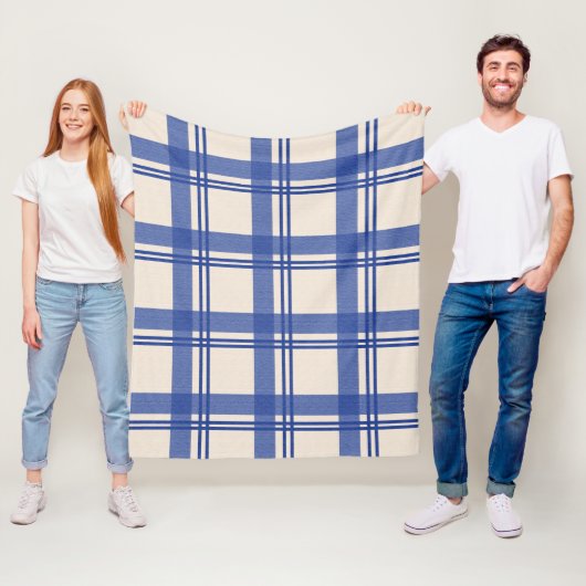 Tartan geruit blauw creme fleece deken (In situ)