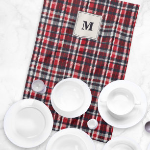 Tartan geruite elegante monogram geborduurd theedoek