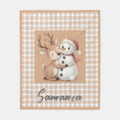 Tartan geruite rendier sneeuwman beige naam fleece deken (Voorkant)