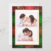 Tartan Gold Lijst Vrolijk Kerstfeest 2 Foto Feestdagenkaart (Voorkant)