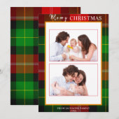 Tartan Gold Lijst Vrolijk Kerstfeest 2 Foto Feestdagenkaart (Voorkant / Achterkant)