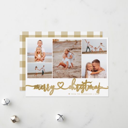 Tartan Gold Merry Christmas Script 5 Fotocollage Feestdagenkaart