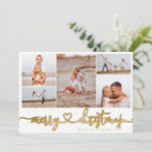 Tartan Gold Merry Christmas Script 5 Fotocollage Feestdagenkaart