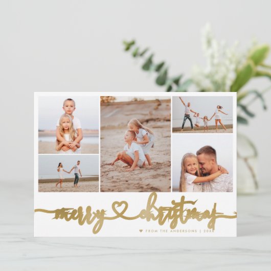 Tartan Gold Merry Christmas Script 5 Fotocollage Feestdagenkaart