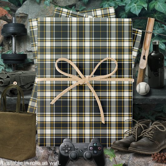 Tartan - Graphite Ivory en Mustard Gold Inpakpapier Vel