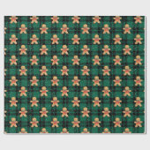 Tartan Green Black Gingerbread Sneeuwval Kerstmis Cadeaupapier (Vlak)