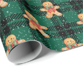 Tartan Green Black Gingerbread Sneeuwval Kerstmis Cadeaupapier (Rol Hoek)