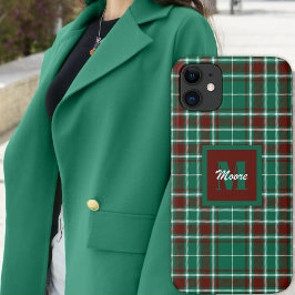 Tartan - Green Russet Red en Off White Phone Case