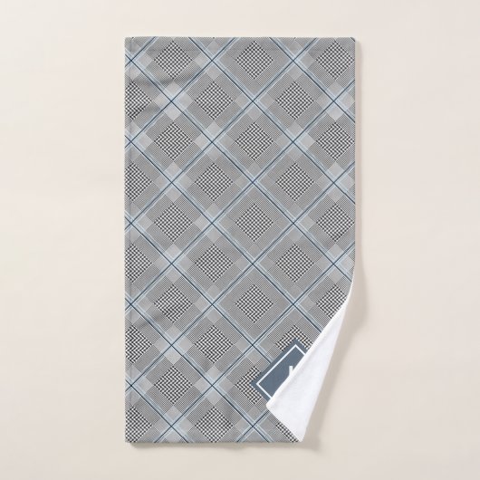 Tartan grijs blauw wit, monogram bad handdoek (Handdoek)