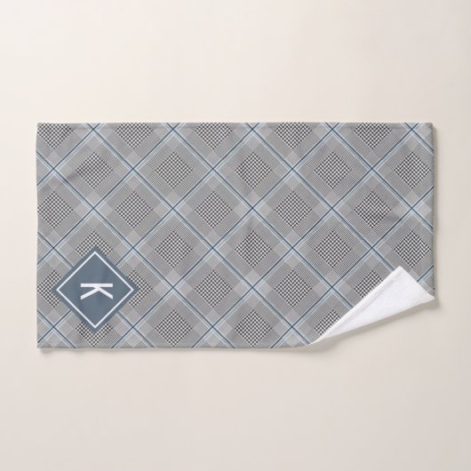 Tartan grijs blauw wit, monogram bad handdoek (Handdoek)