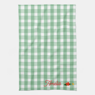 Tartan groene eenvoudige wilde bloemenpatroon naam theedoek