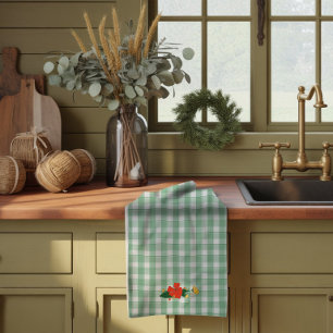 Tartan groene eenvoudige wilde bloemenpatroon theedoek