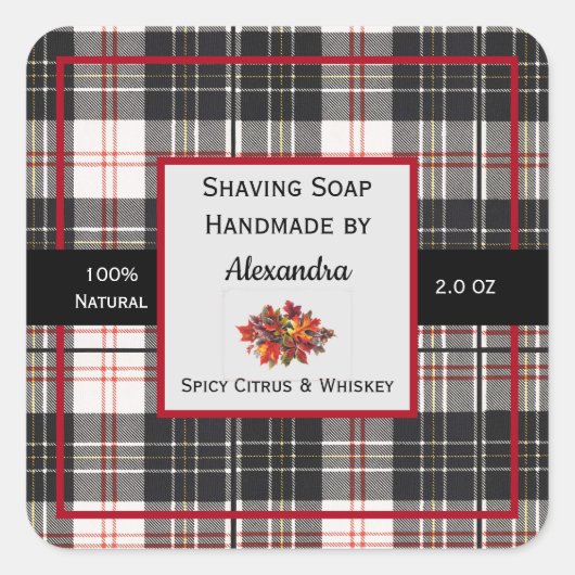Tartan Handgemaakte Shave Zeep Product Label (Voorkant)