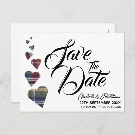 Tartan Hartelijk opslaan Datum Briefkaart (Voorkant / Achterkant)