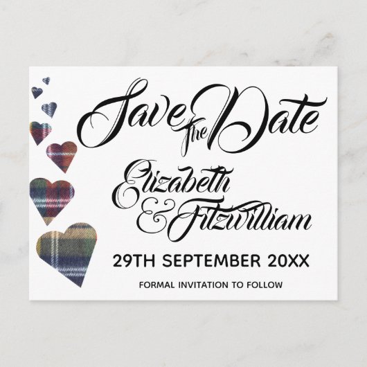 Tartan Hartelijk sparen het Briefkaart Datum (Voorkant)