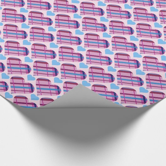 Tartan Harten Patroon Roze en Blauwe Valentijn Cadeaupapier (Hoek)