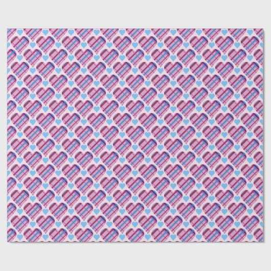 Tartan Harten Patroon Roze en Blauwe Valentijn Cadeaupapier (Vlak)