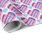 Tartan Harten Patroon Roze en Blauwe Valentijn Cadeaupapier (Rol Hoek)