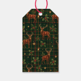 Tartan Herten Kerst Inpakpapier Cadeaulabel