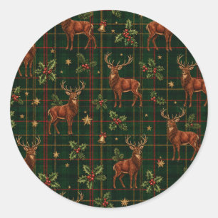 Tartan Herten Kerststickers Ronde Sticker