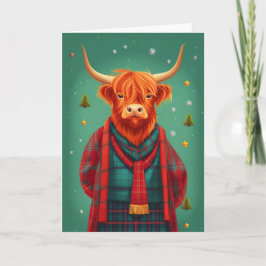 Tartan Highland Koe Xmas Kaart