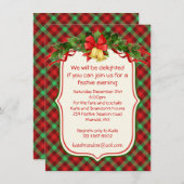 Tartan Holly Bells Kerstfeest Uitnodiging (Voorkant / Achterkant)