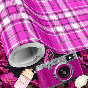 Tartan - Hot Roze-Wit-Zwart Cadeaupapier