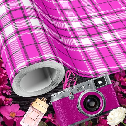 Tartan - Hot Roze-Wit-Zwart Cadeaupapier