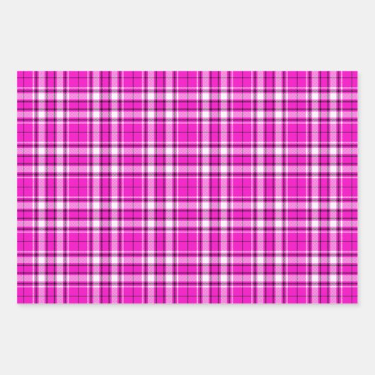 Tartan - Hot Roze-Wit-Zwart Inpakpapier Vel (Voorkant 3)