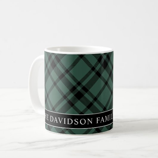Tartan Hunter Green Pset Custom Family Monogram Koffiemok (Voorkant links)