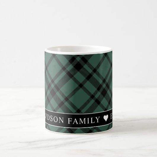 Tartan Hunter Green Pset Custom Family Monogram Koffiemok (Center)