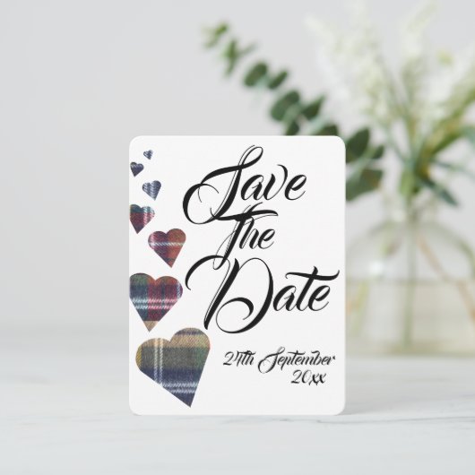 Tartan Huwelijk Bewaar De Datum Kaart (Staand voorkant)