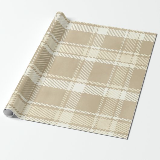 Tartan in beige, crème en Bleek geel Cadeaupapier (Uitgerold)