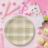 Tartan in beige, crème en Bleek geel Papieren Bordje (Feest)