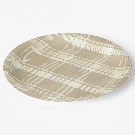Tartan in beige, crème en Bleek geel Papieren Bordje (Gekanteld)