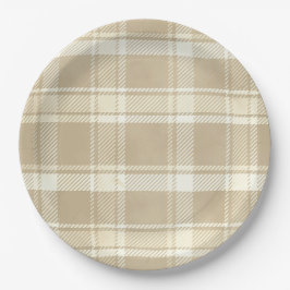 Tartan in beige, crème en Bleek geel Papieren Bordje