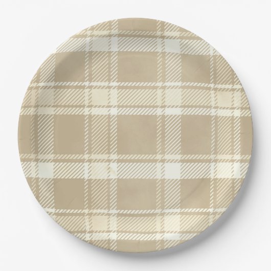 Tartan in beige, crème en Bleek geel Papieren Bordje (Voorkant)