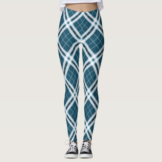 Tartan in blauwe en witte Leggings (Voorkant)