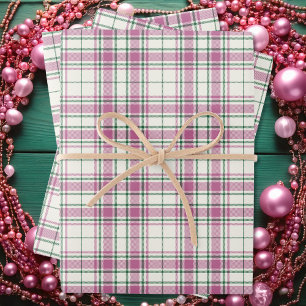 Tartan - Ivoor-Roos roze-smaragdgroen Inpakpapier Vel