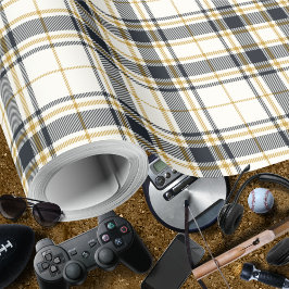 Tartan - Ivory Mustard Gold en Graphite Cadeaupapier