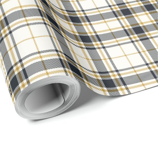 Tartan - Ivory Mustard Gold en Graphite Cadeaupapier (Rol Hoek)