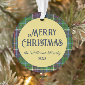 Tartan kader Merry Christmas goudkleurig acryl Ornament